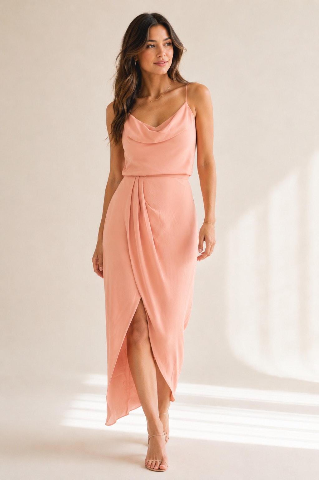 Nwt Shona Joy Core Lace Up Cowl Maxi Dress In Dusty Pink 12